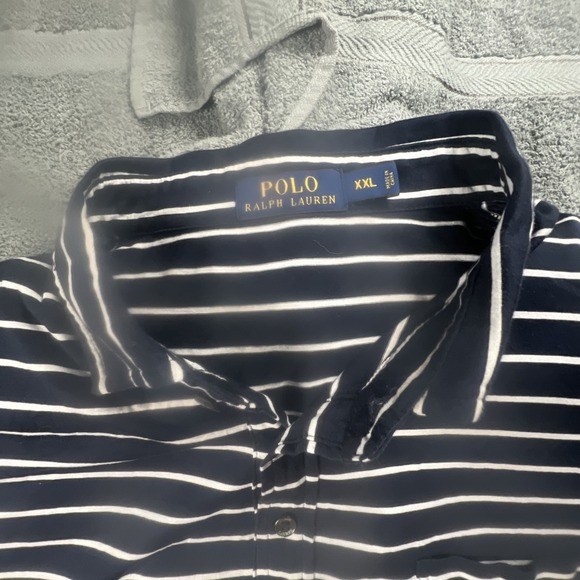 POLO Ralph Lauren Men's Classic Fit Interlock Navy Blue White Stripe Shirt XXL - Picture 2 of 9